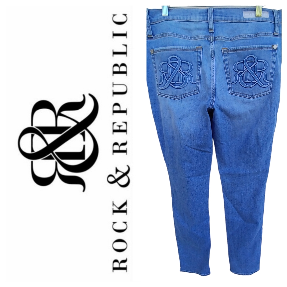 Rock & Republic Berlin Blue Jeans Sz 12 Skinny Light Wash High Waist Mom